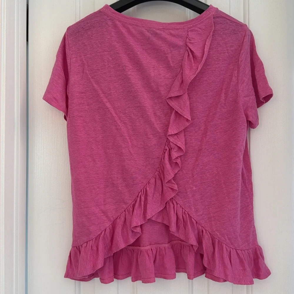 NWT J Crew magenta pink ruffle back top. Size small